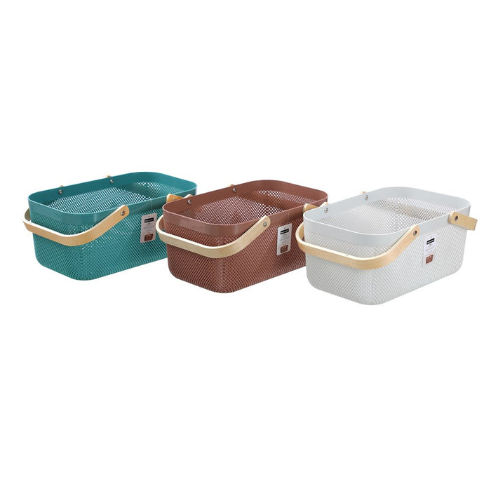 Boxsweden Mesh Plastic Basket Wood Handle 15L 40X24.5X18Cm