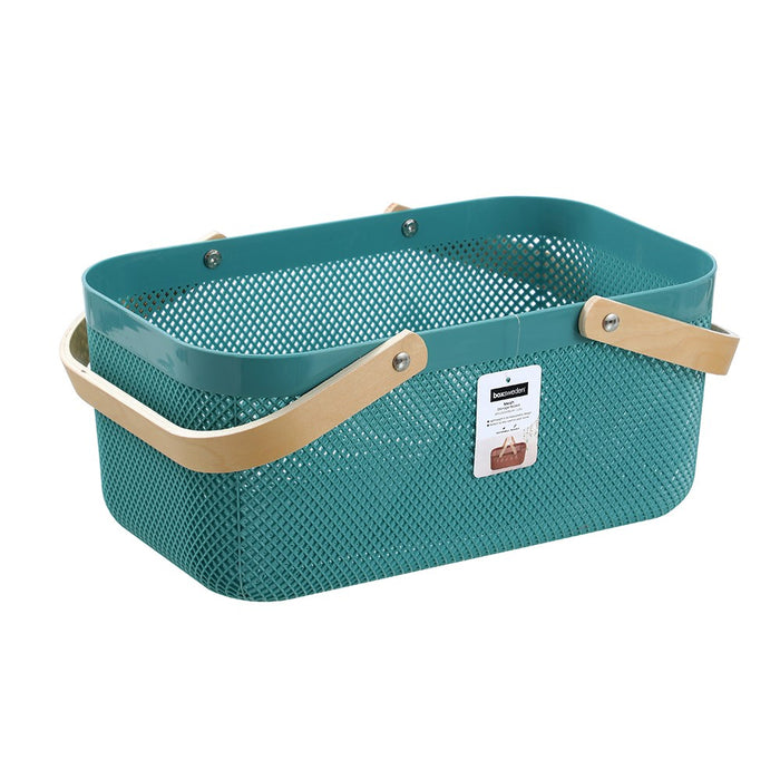 Boxsweden Mesh Plastic Basket Wood Handle 15L 40X24.5X18Cm
