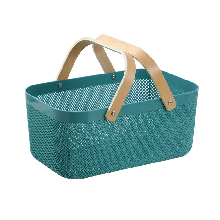 Boxsweden Mesh Plastic Basket Wood Handle 15L 40X24.5X18Cm