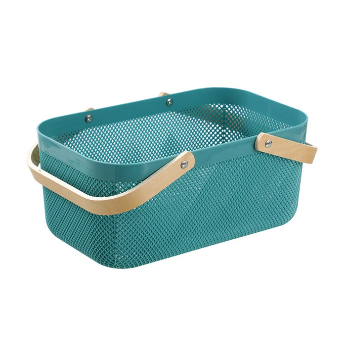 Boxsweden Mesh Plastic Basket Wood Handle 15L 40X24.5X18Cm