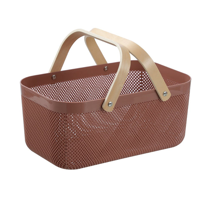 Boxsweden Mesh Plastic Basket Wood Handle 15L 40X24.5X18Cm