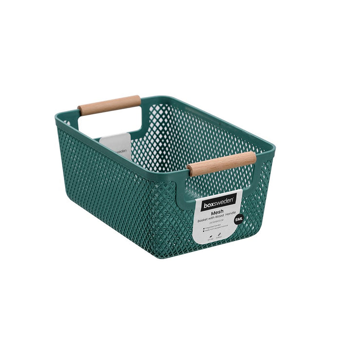 Boxsweden Mesh Plastic Basket Wood Handle 4.5L 26.5X18X12Cm