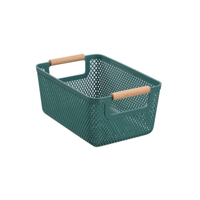 Boxsweden Mesh Plastic Basket Wood Handle 4.5L 26.5X18X12Cm