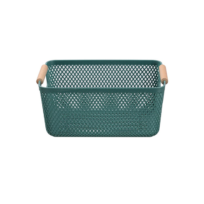 Boxsweden Mesh Plastic Basket Wood Handle 4.5L 26.5X18X12Cm