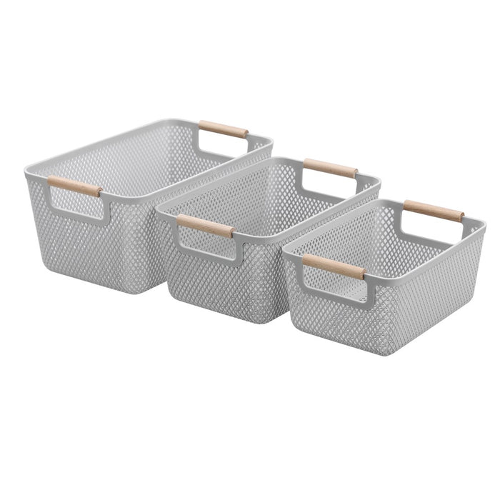 Boxsweden Mesh Plastic Basket Wood Handle 4.5L 26.5X18X12Cm
