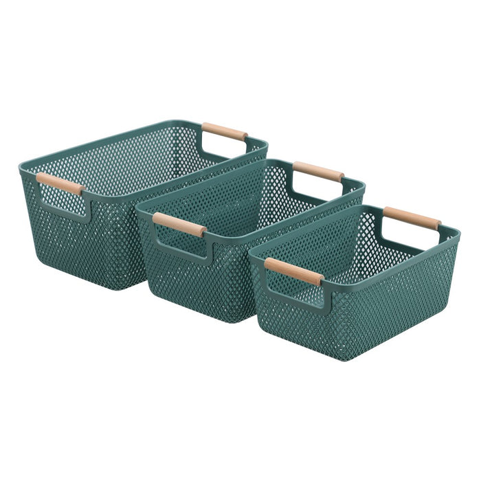 Boxsweden Mesh Plastic Basket Wood Handle 4.5L 26.5X18X12Cm