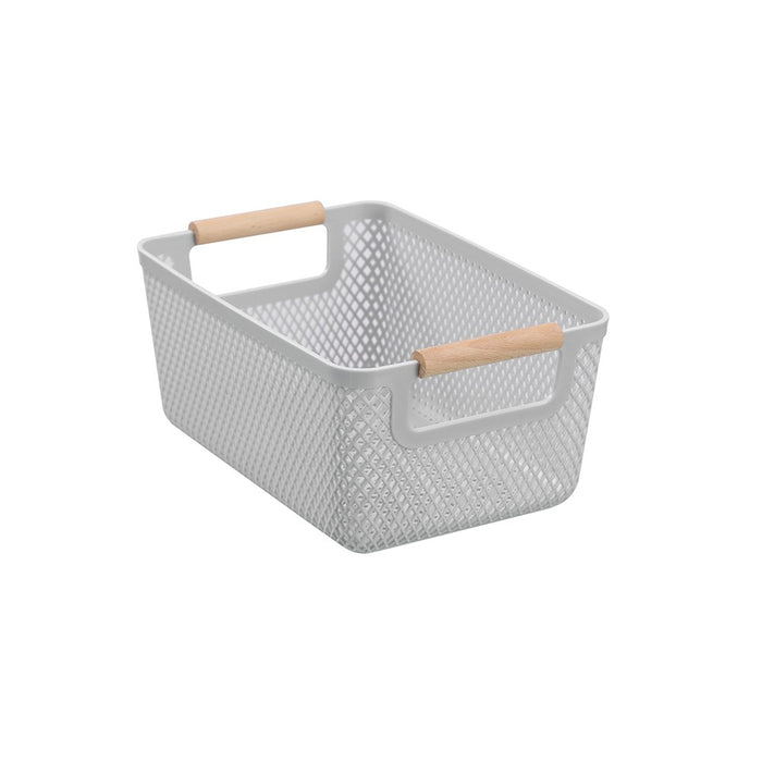 Boxsweden Mesh Plastic Basket Wood Handle 4.5L 26.5X18X12Cm