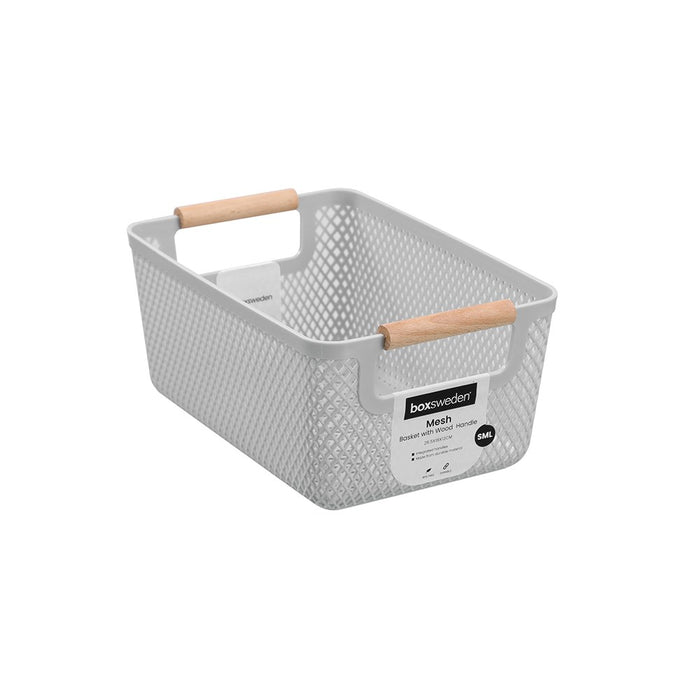 Boxsweden Mesh Plastic Basket Wood Handle 4.5L 26.5X18X12Cm