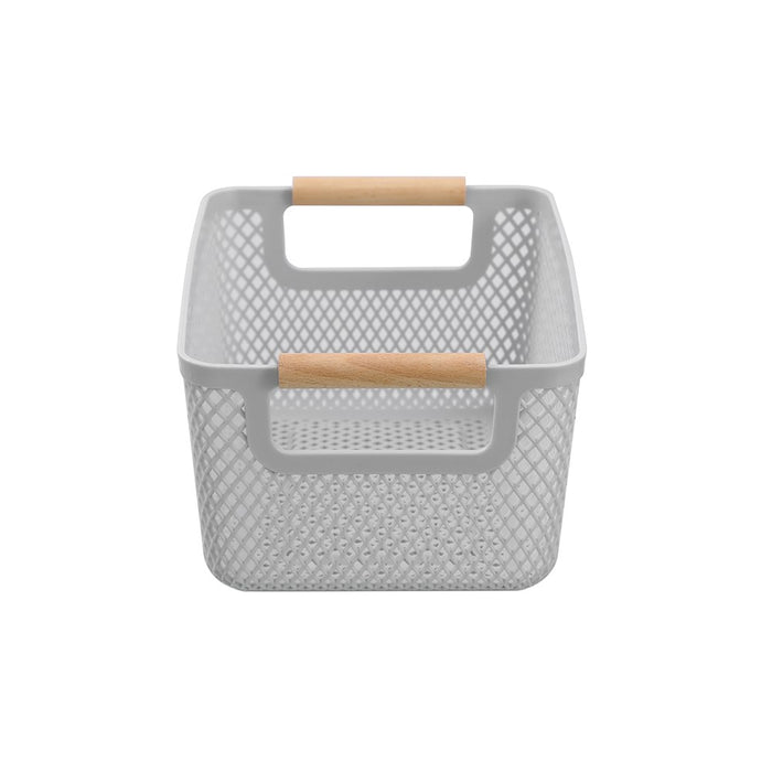 Boxsweden Mesh Plastic Basket Wood Handle 4.5L 26.5X18X12Cm