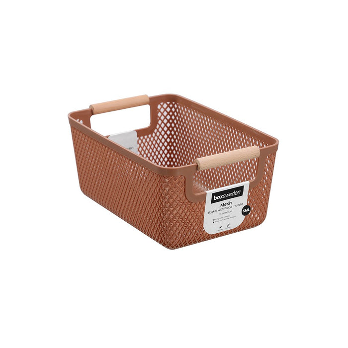 Boxsweden Mesh Plastic Basket Wood Handle 4.5L 26.5X18X12Cm