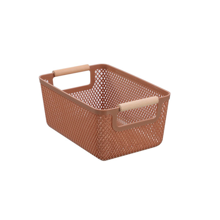 Boxsweden Mesh Plastic Basket Wood Handle 4.5L 26.5X18X12Cm