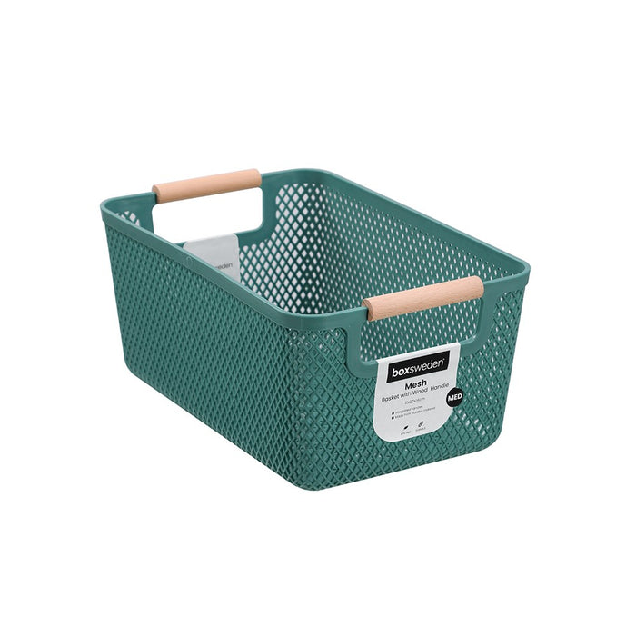 Boxsweden Mesh Plastic Basket Wood Handle 7.5L 31X20X14Cm
