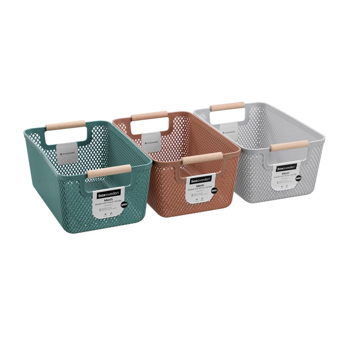 Boxsweden Mesh Plastic Basket Wood Handle 7.5L 31X20X14Cm