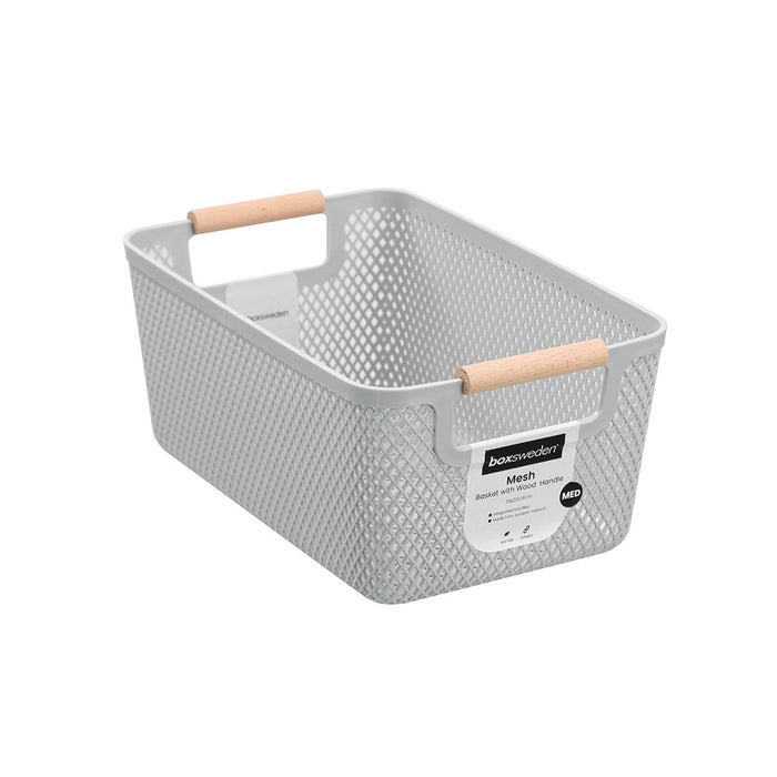 Boxsweden Mesh Plastic Basket Wood Handle 7.5L 31X20X14Cm