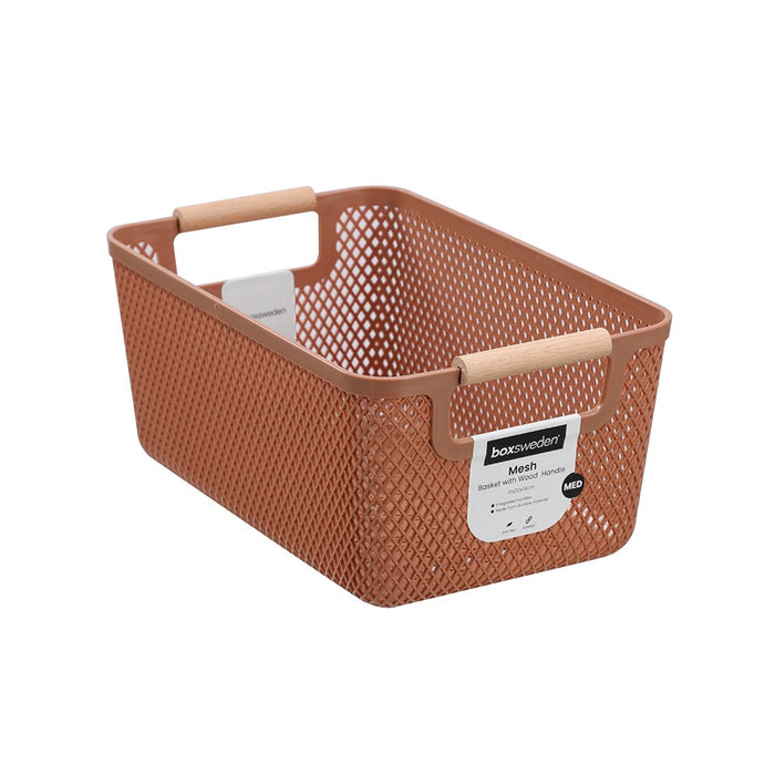 Boxsweden Mesh Plastic Basket Wood Handle 7.5L 31X20X14Cm