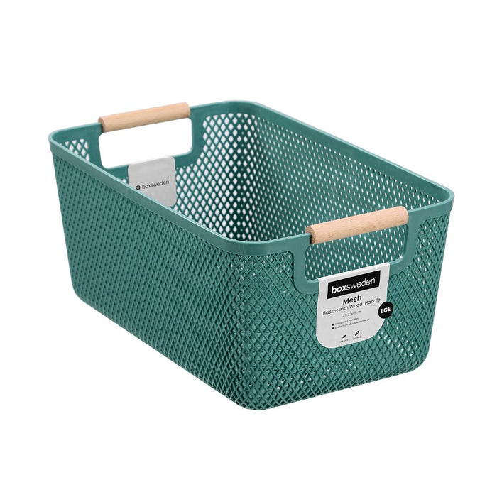 Boxsweden Mesh Plastic Basket Wood Handle 10L 35X22X16Cm