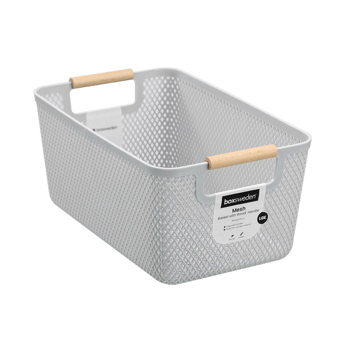 Boxsweden Mesh Plastic Basket Wood Handle 10L 35X22X16Cm
