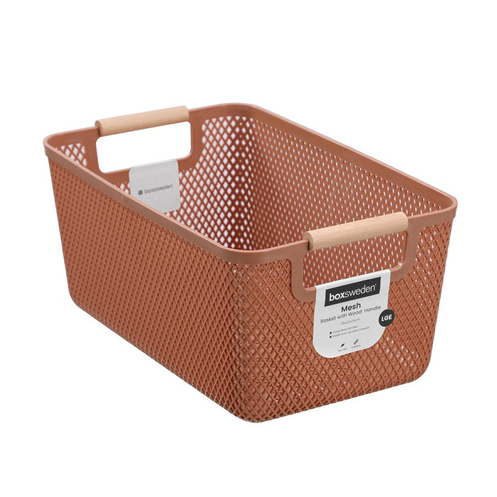 Boxsweden Mesh Plastic Basket Wood Handle 10L 35X22X16Cm