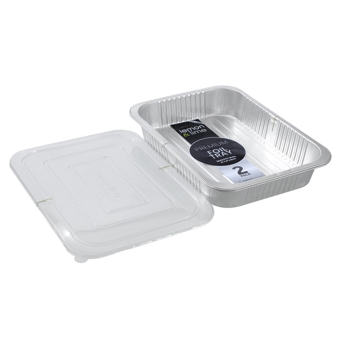 Lemon & Lime PREMIUM FOIL CONTAINER WITH CLEAR LIDS 2PK 37X27X6CM