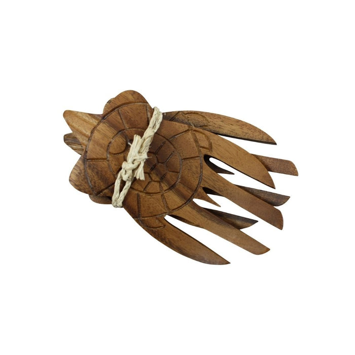 2 set Acacia Carved Turtle Salad Hands
