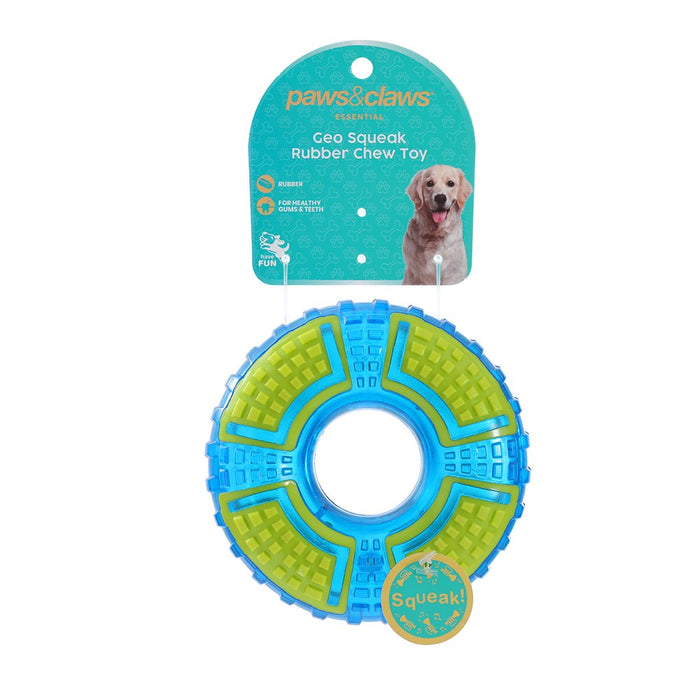 Paws & Claws GEO SQUEAK + CHEW TPR TOYS BALL 7.5CM / RING 12.5X4.5CM / BATON 15X5CM
