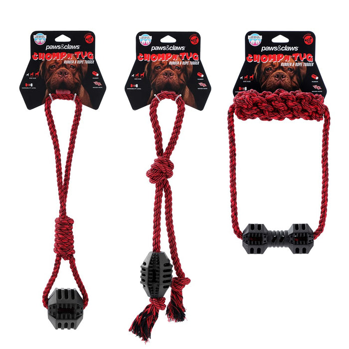 Paws & Claws CHOMP N TUG GEO TPR + ROPE TUGGERS  45X10X5CM