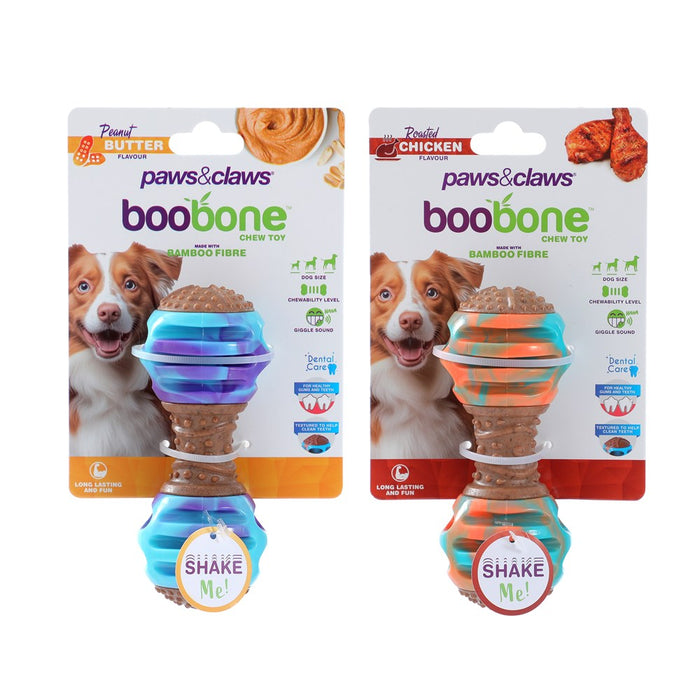Paws & Claws BOOBONE TPR GIGGLE DUMBELL CHICKEN & PEANUT BUTTER 14X5.6X5.6CM