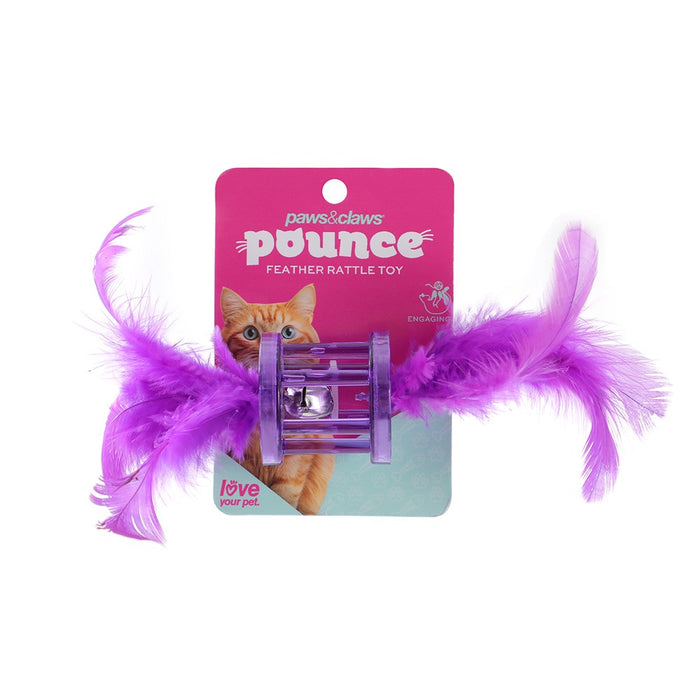 Paws & Claws POUNCE FEATHER RATTLE CAT TOYS COLS 18X5X5CM