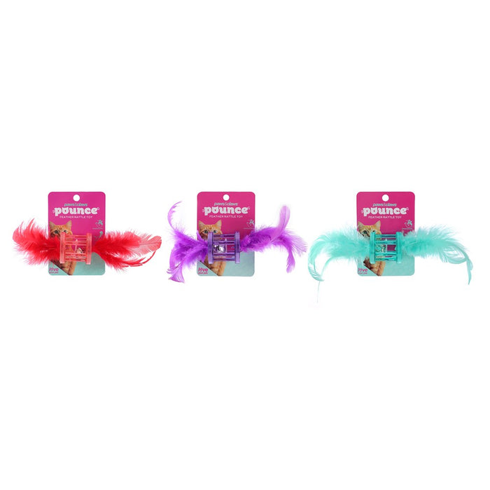 Paws & Claws POUNCE FEATHER RATTLE CAT TOYS COLS 18X5X5CM