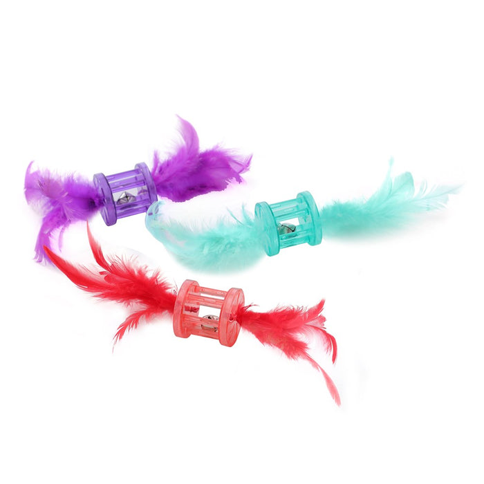 Paws & Claws POUNCE FEATHER RATTLE CAT TOYS COLS 18X5X5CM