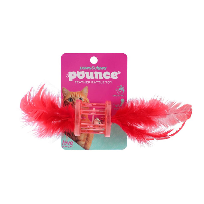 Paws & Claws POUNCE FEATHER RATTLE CAT TOYS COLS 18X5X5CM