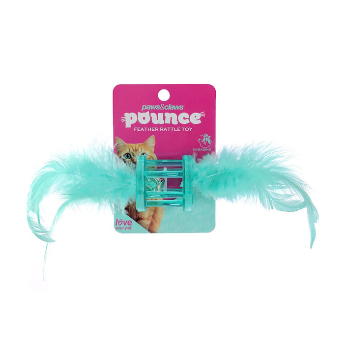 Paws & Claws POUNCE FEATHER RATTLE CAT TOYS COLS 18X5X5CM