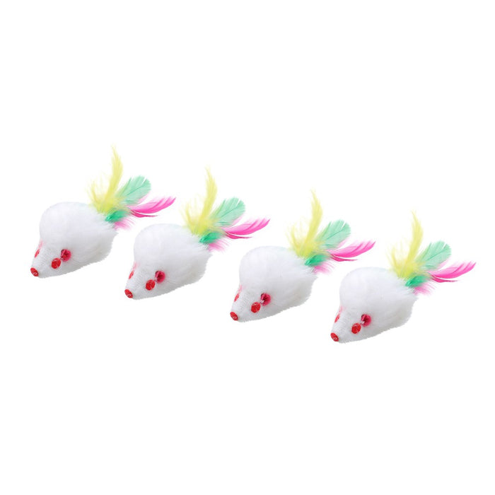 Paws & Claws POUNCE PLUSH MICE W FEATHER TAIL 4PK 9X5X4.3CM
