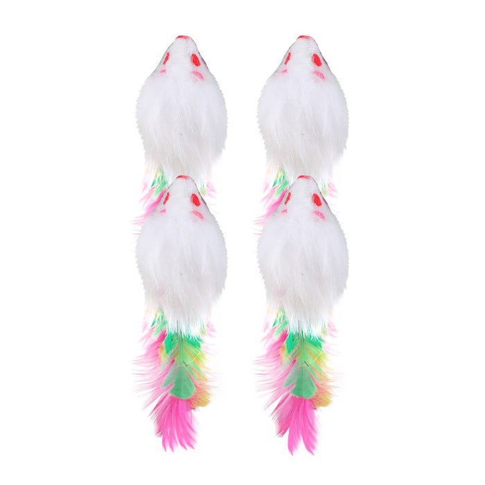 Paws & Claws POUNCE PLUSH MICE W FEATHER TAIL 4PK 9X5X4.3CM
