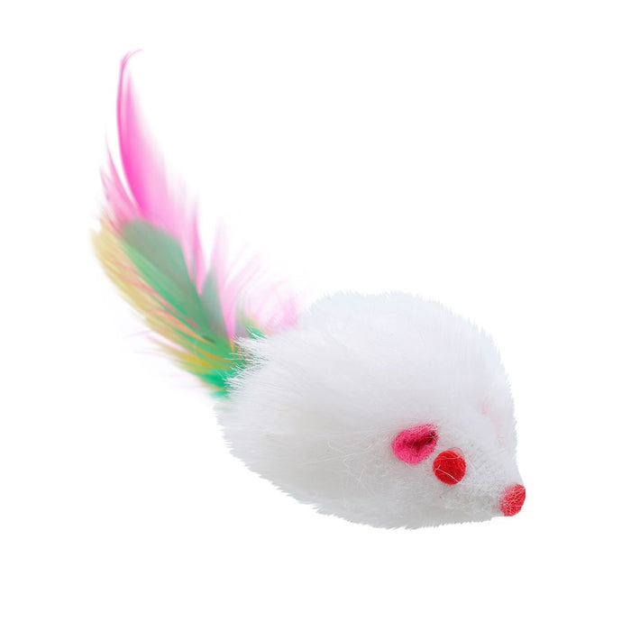Paws & Claws POUNCE PLUSH MICE W FEATHER TAIL 4PK 9X5X4.3CM