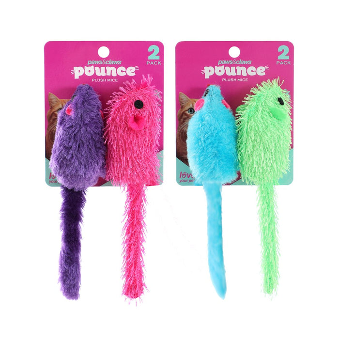 Paws & Claws POUNCE PLUSH MICE 2PK 17X5X5CM