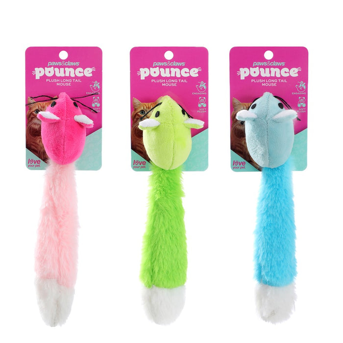 Paws & Claws POUNCE PLUSH LONG TAIL MOUSE COLS 22.5X4CM