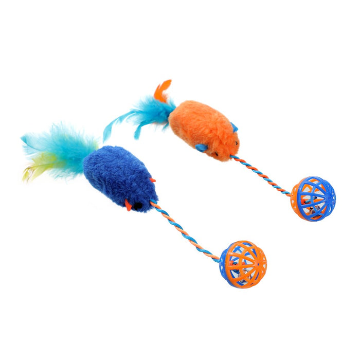 Paws & Claws POUNCE PLUSH MOUSE W RATTLE BALL COLS 30X5CM