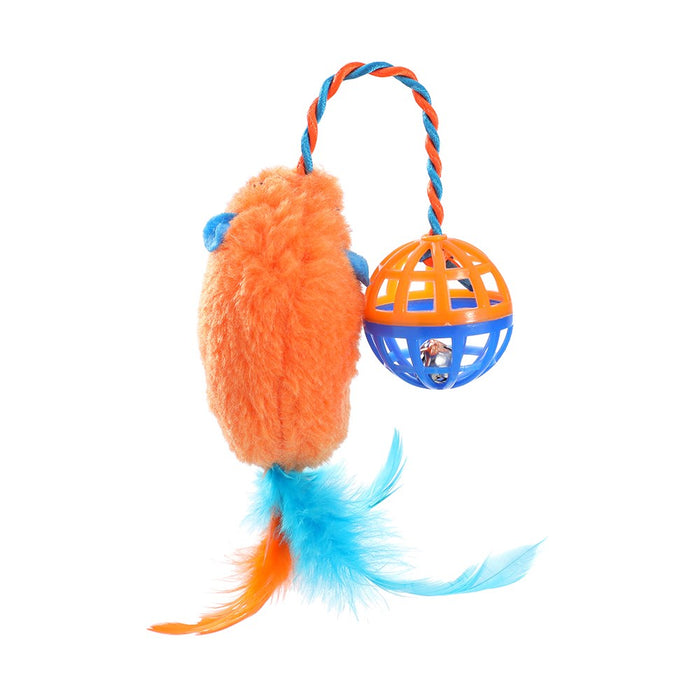 Paws & Claws POUNCE PLUSH MOUSE W RATTLE BALL COLS 30X5CM