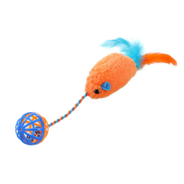 Paws & Claws POUNCE PLUSH MOUSE W RATTLE BALL COLS 30X5CM