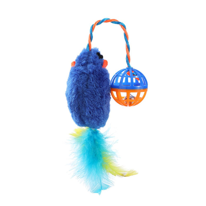 Paws & Claws POUNCE PLUSH MOUSE W RATTLE BALL COLS 30X5CM