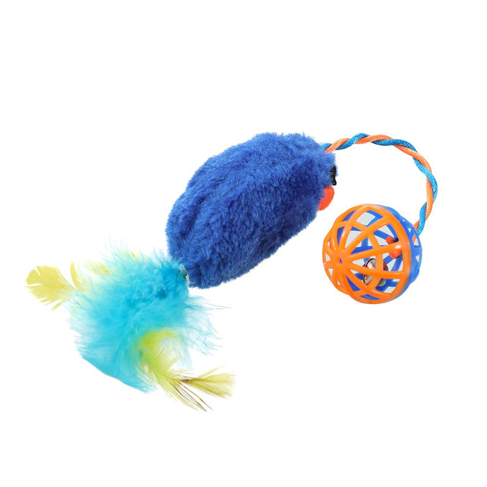 Paws & Claws POUNCE PLUSH MOUSE W RATTLE BALL COLS 30X5CM