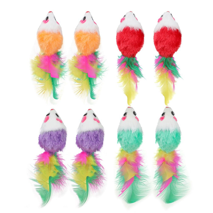 Paws & Claws POUNCE PLUSH MICE W FEATHER TAIL 8PK 10X4X4CM