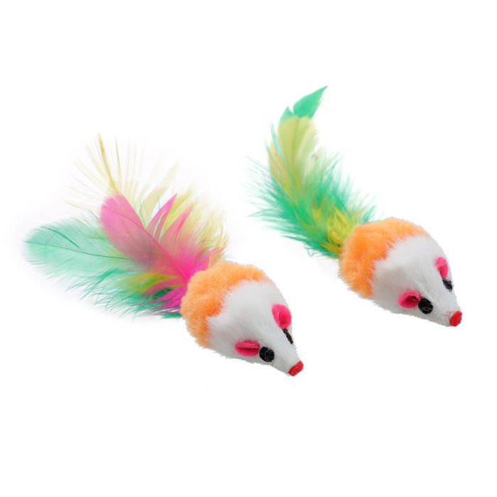 Paws & Claws POUNCE PLUSH MICE W FEATHER TAIL 8PK 10X4X4CM