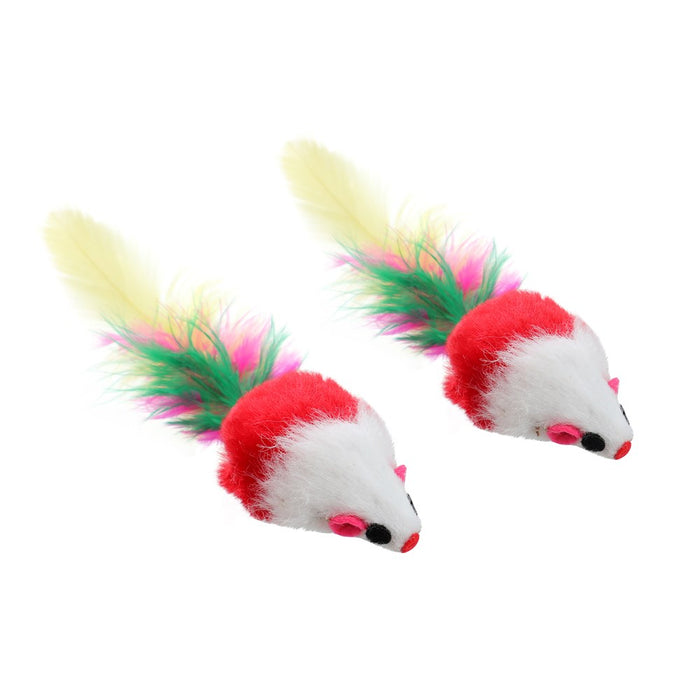 Paws & Claws POUNCE PLUSH MICE W FEATHER TAIL 8PK 10X4X4CM