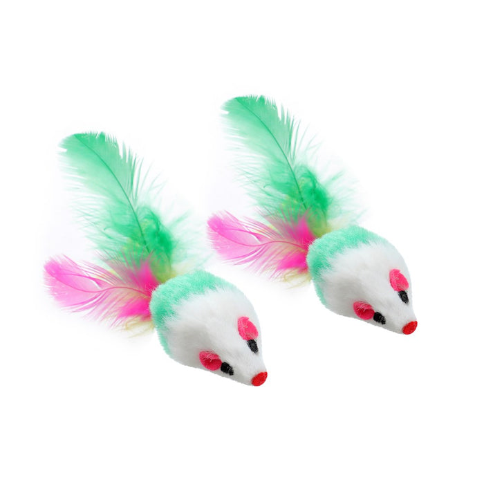 Paws & Claws POUNCE PLUSH MICE W FEATHER TAIL 8PK 10X4X4CM