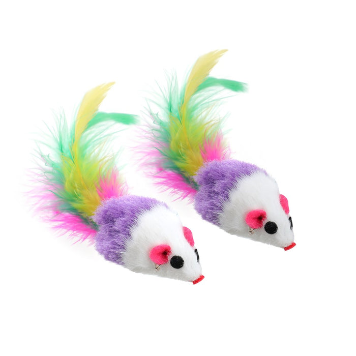 Paws & Claws POUNCE PLUSH MICE W FEATHER TAIL 8PK 10X4X4CM