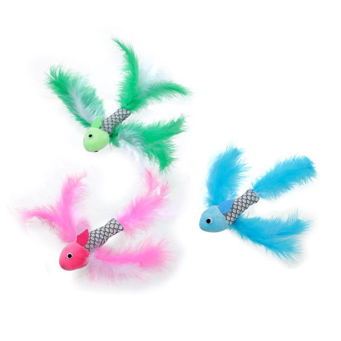 Paws & Claws POUNCE FISH TOY WITH FEATHER COLS 21X4CM