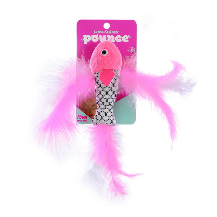 Paws & Claws POUNCE FISH TOY WITH FEATHER COLS 21X4CM