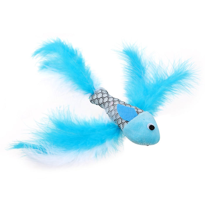 Paws & Claws POUNCE FISH TOY WITH FEATHER COLS 21X4CM